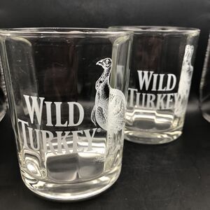 VINTAGE Wild Turkey Whiskey Bourbon Rocks Cocktail Glass Lot of 2 Beveled Etched